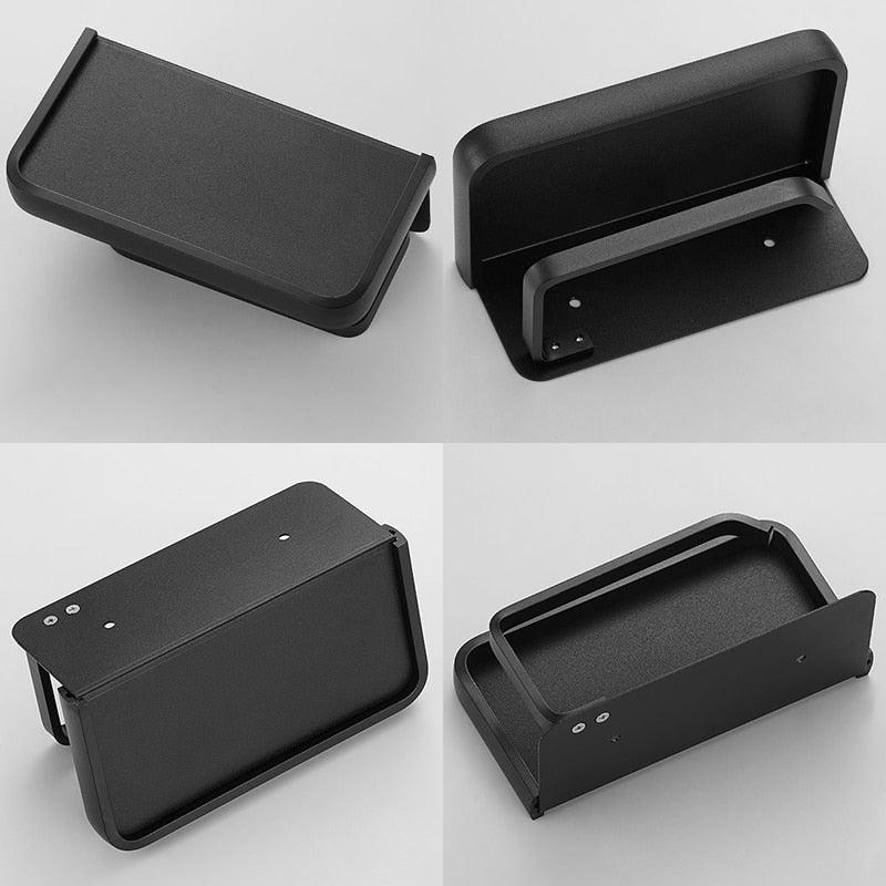 Stevvex matte black toilet paper holder with shelf and adhesive mount on Tampa Home & Garden Store