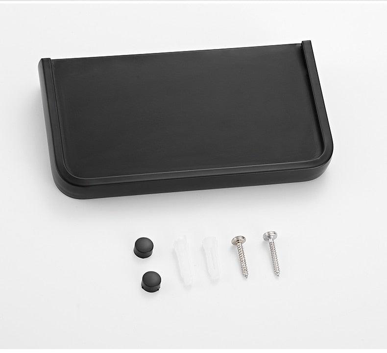 Stevvex matte black toilet paper holder with shelf, screws included on Tampa Home & Garden Store