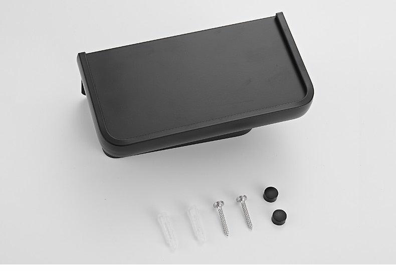 Toilet paper holder with shelf Stevvex, black matte, adhesive mount; includes screws on Tampa Home & Garden Store