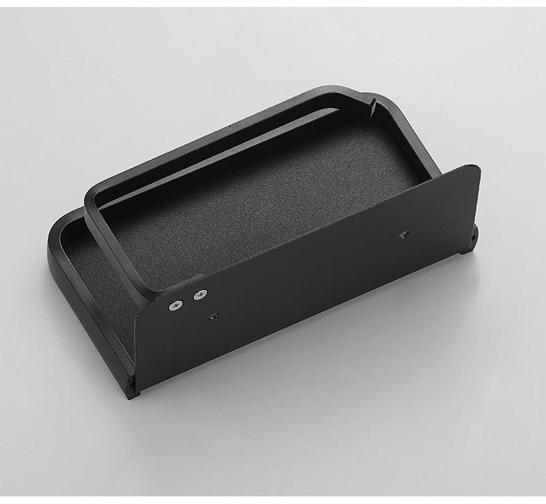 Stevvex matte black toilet paper holder with shelf, adhesive mount on Tampa Home & Garden Store