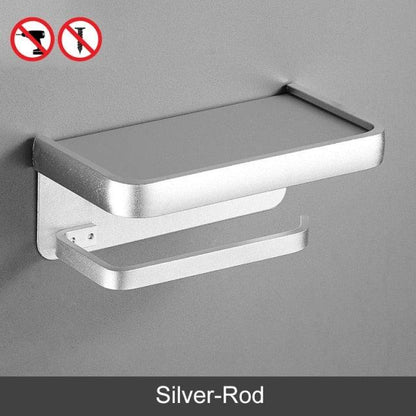 Toilet paper holder with shelf, silver finish, wall-mounted on Tampa Home & Garden Store