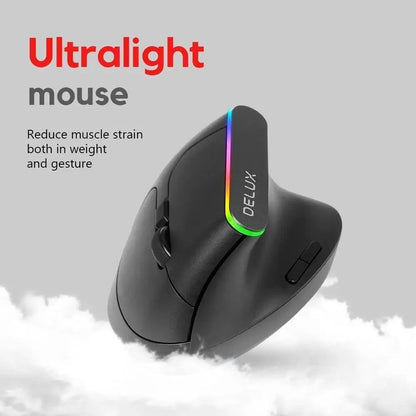 Stevvex black wireless ergonomic vertical mouse with RGB lighting, 1600 DPI USB 2.4GHz on Tampa Home & Garden Store
