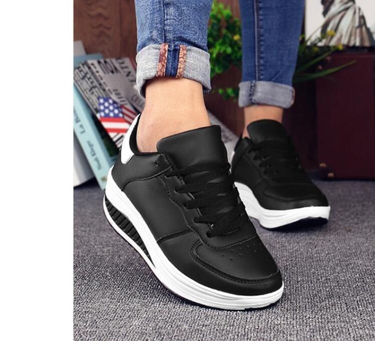 Stevvex women's black leather sneakers lace-up low-top with white sole on Tampa Home & Garden Store