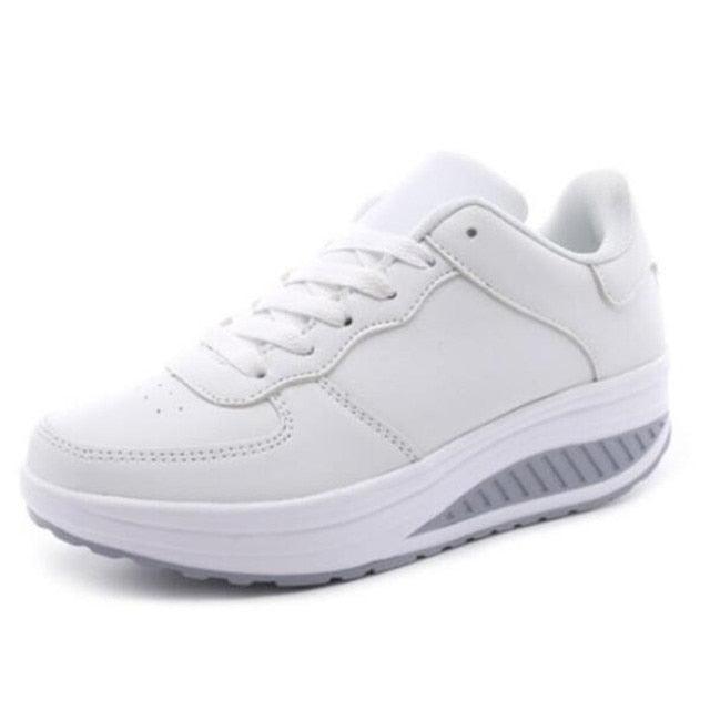 Stevvex white leather women’s sneakers, low-top lace-up with grey midsole accent on Tampa Home & Garden Store