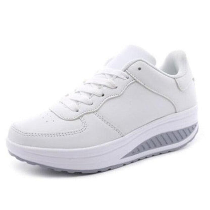 Stevvex white leather women’s sneakers, low-top lace-up with grey midsole accent on Tampa Home & Garden Store