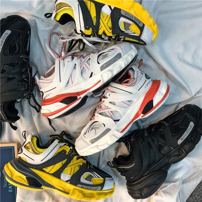 Stevvex sneakers assortment in black, white, and yellow breathable mesh athletic shoes on Tampa Home & Garden Store