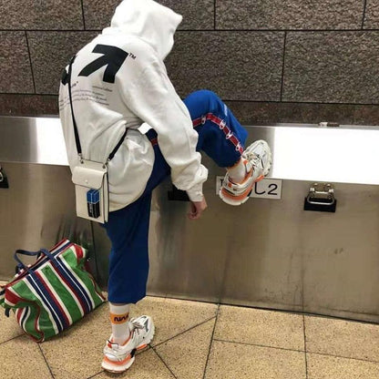 Womens sneakers white with orange accents, breathable mesh casual running shoes on Tampa Home & Garden Store