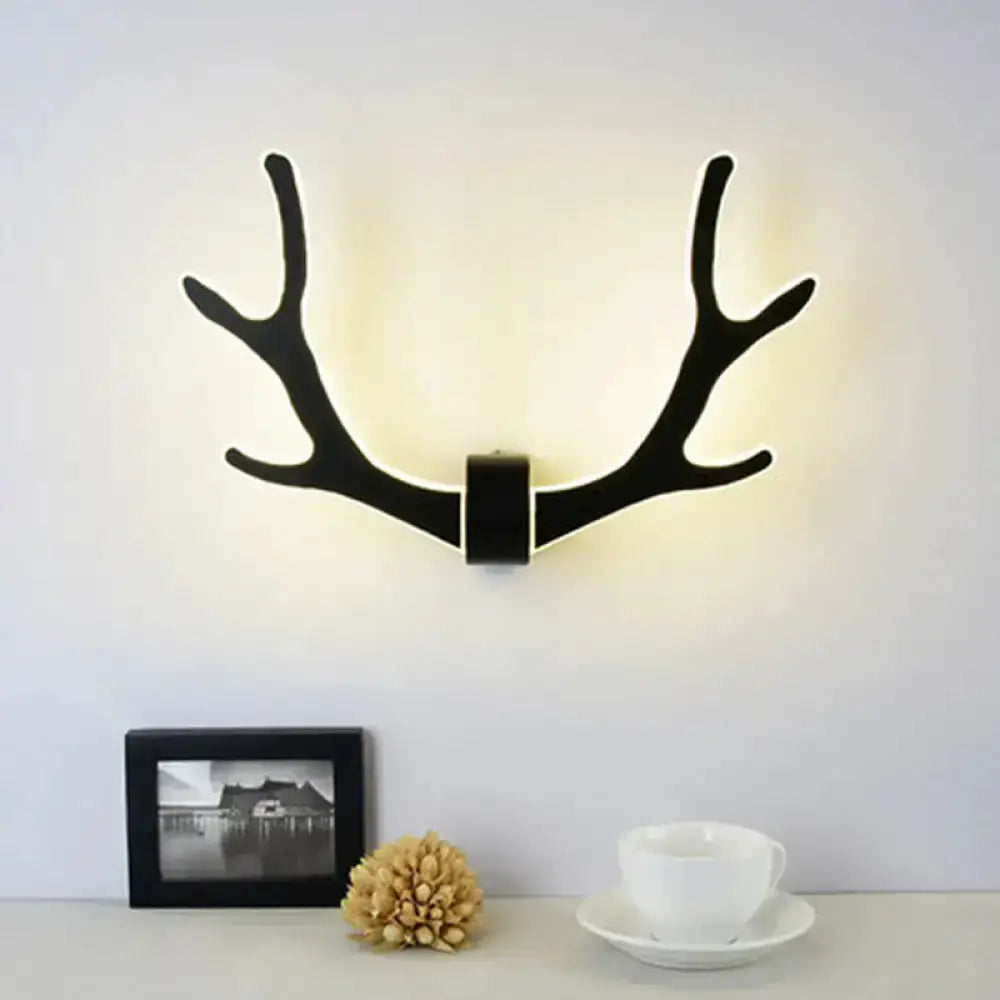 Black Wooden Antler Wall Sconce Lamp for Corridor