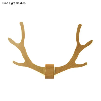 Black Wooden Antler Wall Sconce Lamp for Corridor