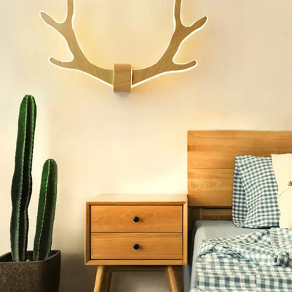 Black Wooden Antler Wall Sconce Lamp for Corridor