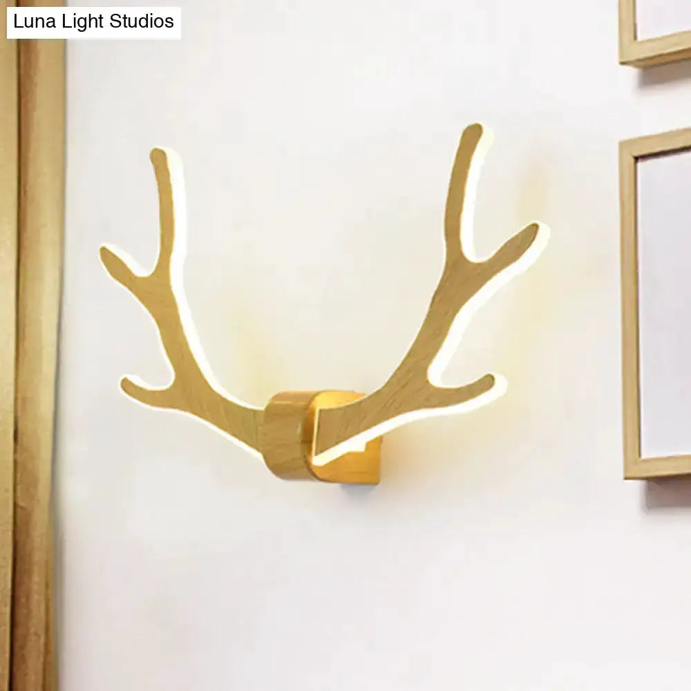 Black Wooden Antler Wall Sconce Lamp for Corridor
