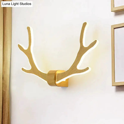 Black Wooden Antler Wall Sconce Lamp for Corridor