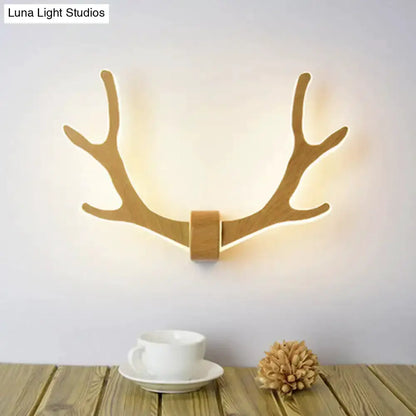 Black Wooden Antler Wall Sconce Lamp for Corridor