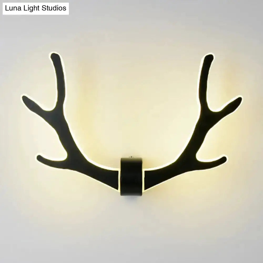 Black Wooden Antler Wall Sconce Lamp for Corridor