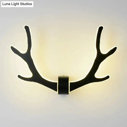 Black Wooden Antler Wall Sconce Lamp for Corridor