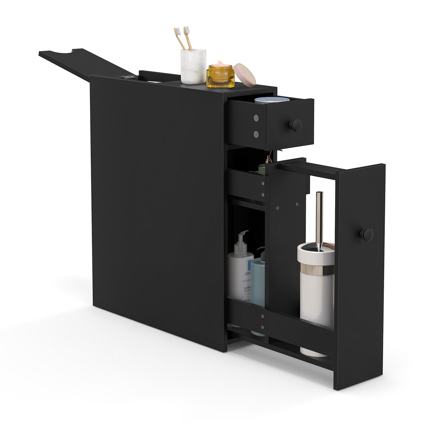 Mueble de baño negro, ahorrador de espacio, organizador de almacenamiento - Negro