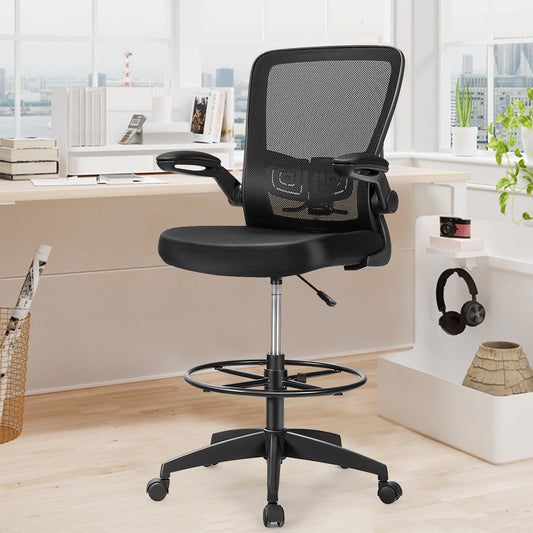 Height Adjustable Drafting Chair with Flip Up Arms-Black - Tampa Home & Garden Store
