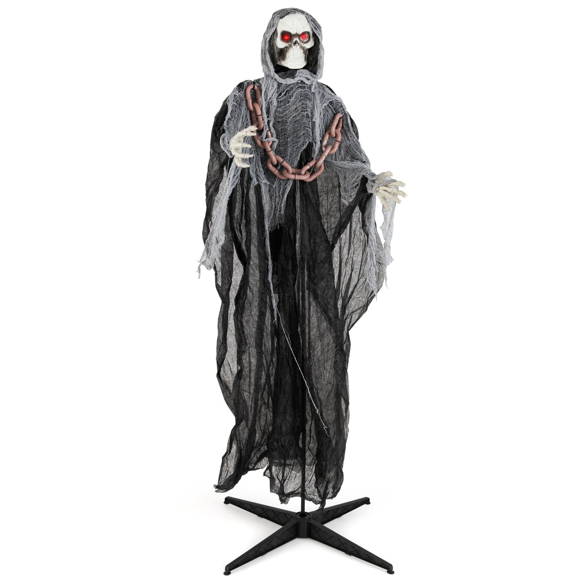 6.4 ft Grim Reaper lawn ornament with lighted red eyes and chained veil DirectDeals on Tampa Home & Garden Store