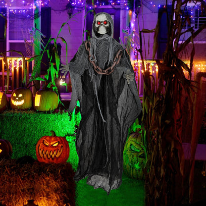 6.4 ft Grim Reaper lawn ornament with lighted eyes and terrifying sounds, ragged cloak on Tampa Home & Garden Store