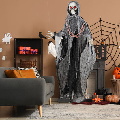 6.4 ft Grim Reaper lawn ornament with lighted red eyes and torn gray robe, terrifying sounds on Tampa Home & Garden Store