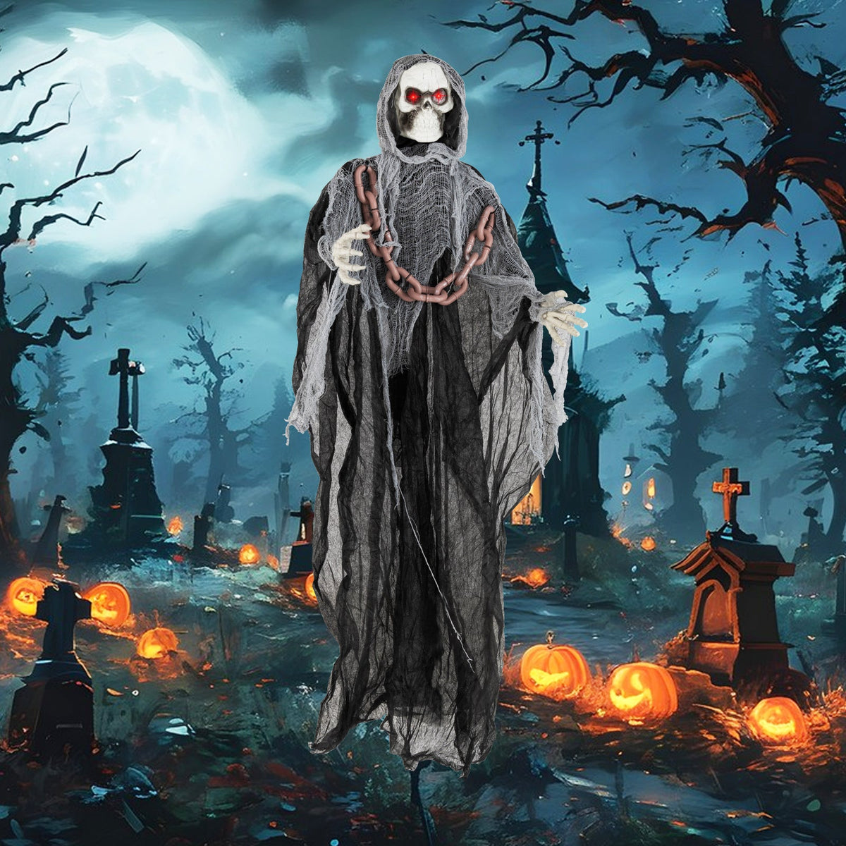 6.4 ft Grim Reaper lawn ornament with lighted red eyes and scary sounds by DirectDeals on Tampa Home & Garden Store
