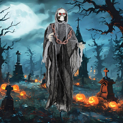 6.4 ft Grim Reaper lawn ornament with lighted red eyes and scary sounds by DirectDeals on Tampa Home & Garden Store
