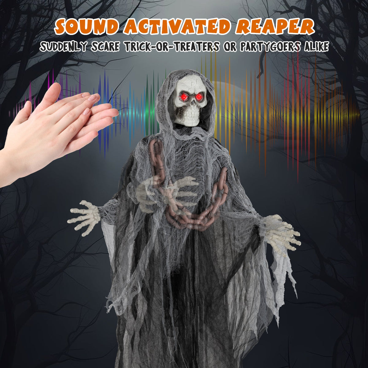 Grim Reaper lawn ornament DirectDeals, 6.4 ft, lighted red eyes and gauzy cloak on Tampa Home & Garden Store