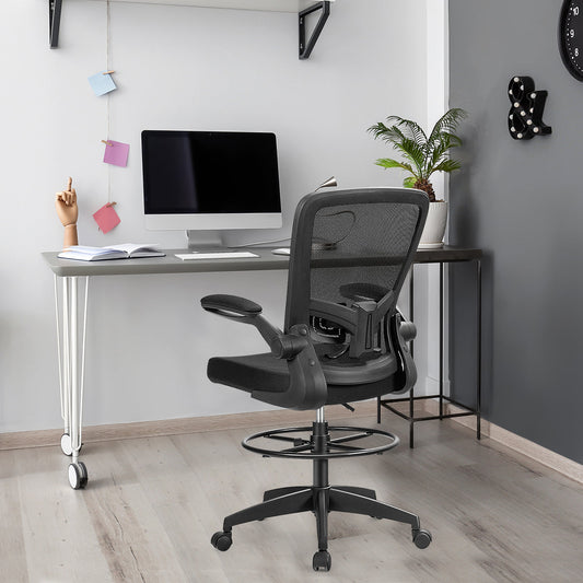 Height Adjustable Drafting Chair with Flip Up Arms-Black - Tampa Home & Garden Store