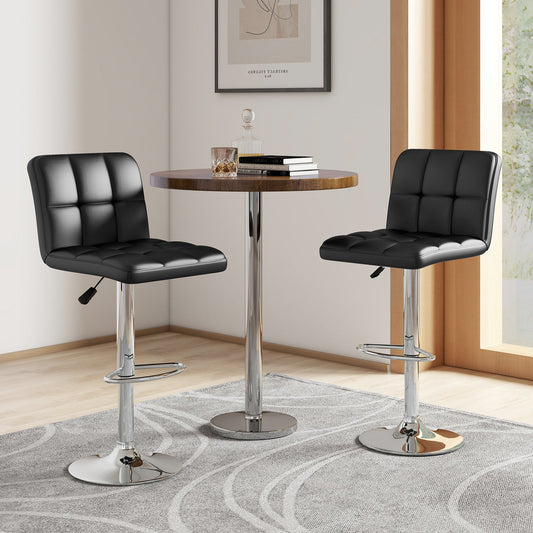 Set of 2 Square Swivel Adjustable PU Leather Bar Stools with Back and Footrest-Black - Tampa Home & Garden Store