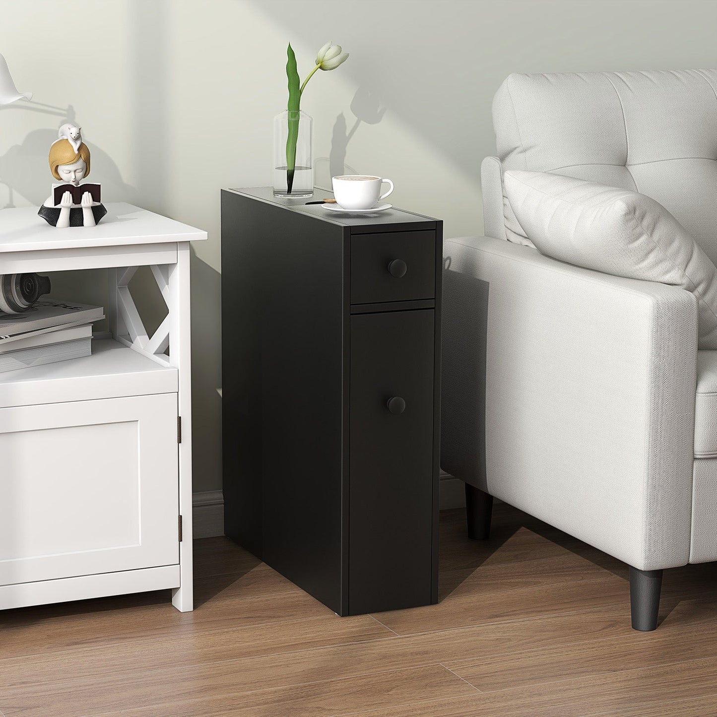 Mueble de baño negro, ahorrador de espacio, organizador de almacenamiento - Negro