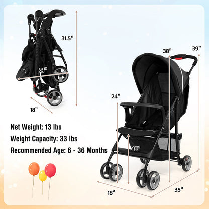 Toddler Travel Stroller for Airplane with Canopy and Adjustable Backrest