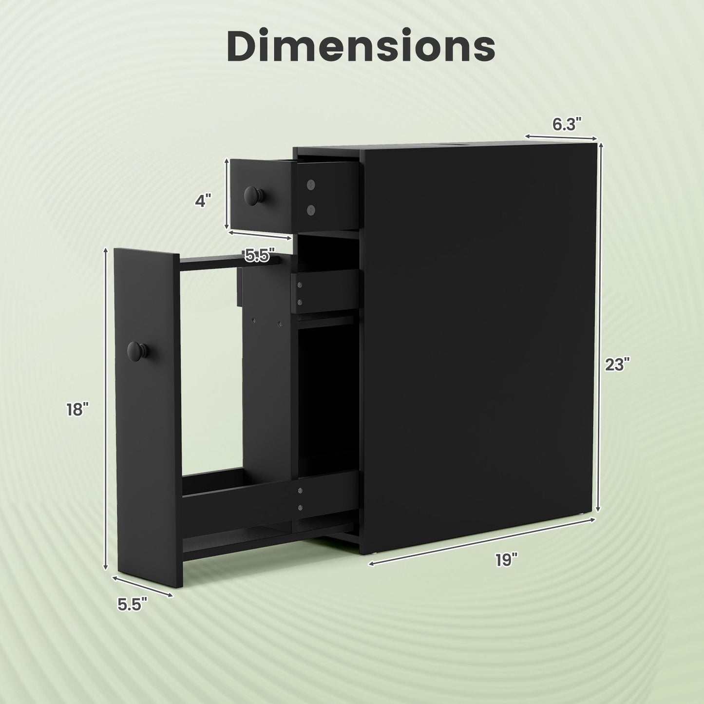 Mueble de baño negro, ahorrador de espacio, organizador de almacenamiento - Negro
