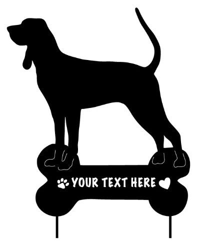 Black and Tan Coonhound garden stake wall art with bone plaque Rustica Ornamentals on Tampa Home & Garden Store