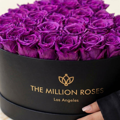 Heart Black Box with Bright Purple Roses by The Million Roses on Tampa Home & Garden Store