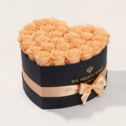 Heart Black Box filled with dozens of peach eternity roses by The Million Roses on Tampa Home & Garden Store