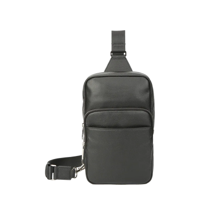 Black Pebbled Full-Grain Leather Sling Bag for Men – Crossbody Travel & Everyday Carry