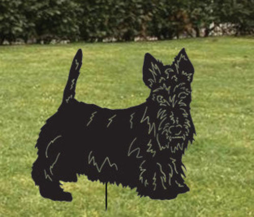 Scottish Terrier garden stake silhouette, black metal, Rustica Ornamentals garden sculpture on Tampa Home & Garden Store