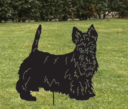 Scottish Terrier garden stake silhouette, black metal, Rustica Ornamentals garden sculpture on Tampa Home & Garden Store