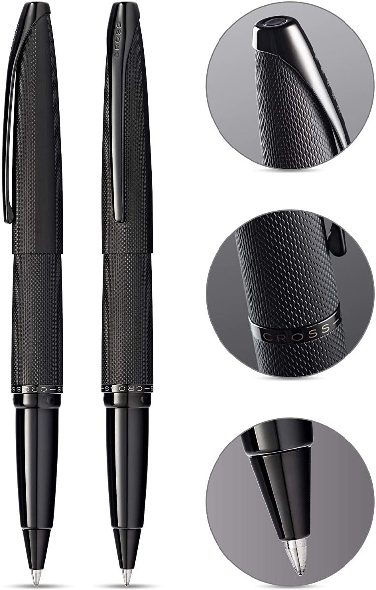 ATX Brushed Black Rollerball Pen pair with knurled grip and clip Cross on Tampa Home & Garden Store