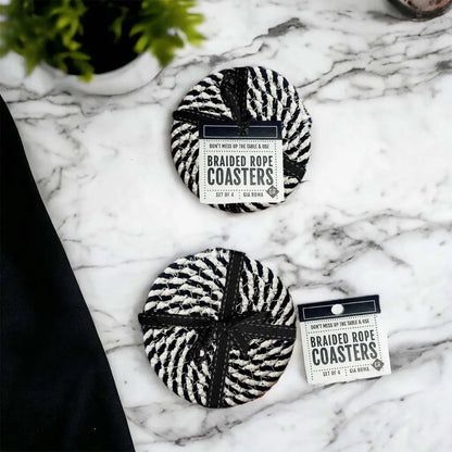 Black White Braided Rope Coasters Set of Four