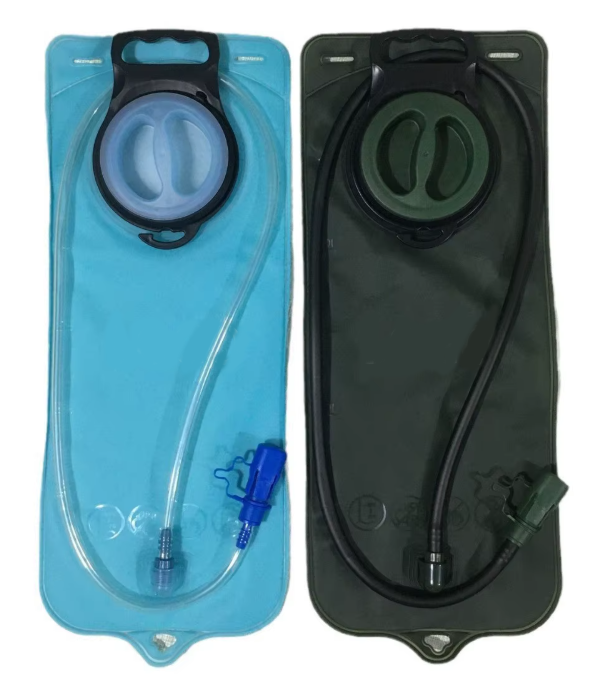 Hydration bladder pair by River Country Gear in blue and dark green with sip tubes on Tampa Home & Garden Store