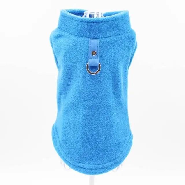 Dog vest Stevvex blue soft fleece with leash ring for small dogs on Tampa Home & Garden Store