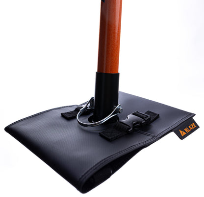 Blaze Cover garden tool accessory with orange wooden shaft and black mounting base on Blaze bag on Tampa Home & Garden Store