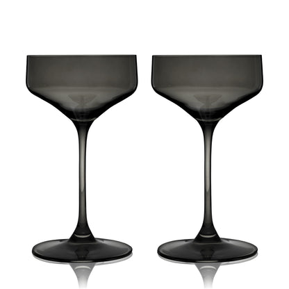 Smoke Grey Crystal Coupe Glasses Set of Two