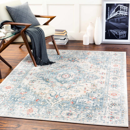 Billings Area Rug by Boutique Rugs in blue gray distressed motif on Tampa Home & Garden Store