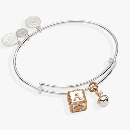 Baby Block and Rattle Bangle with Two Tone Charms
