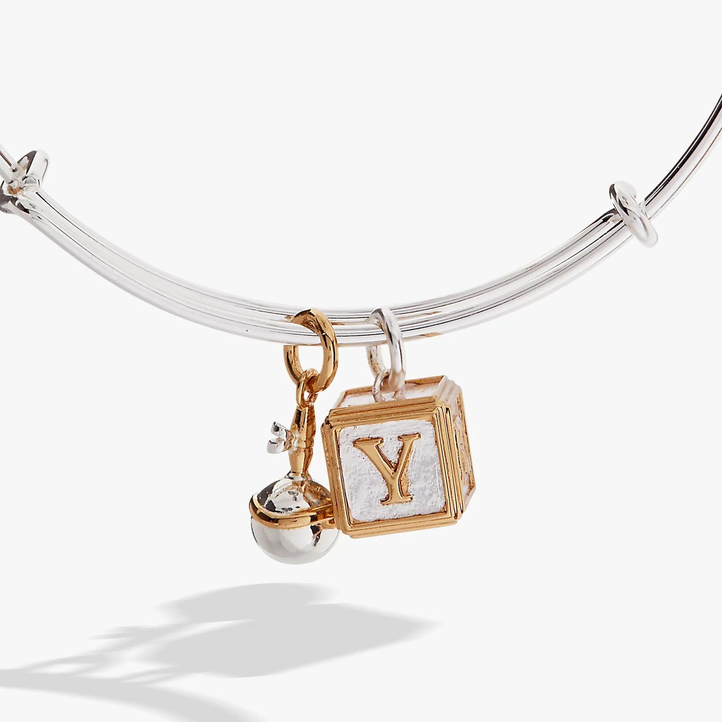 Baby Block and Rattle Bangle with Two Tone Charms