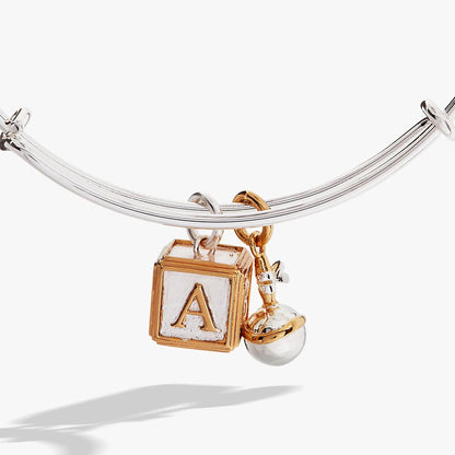 Baby Block and Rattle Bangle with Two Tone Charms