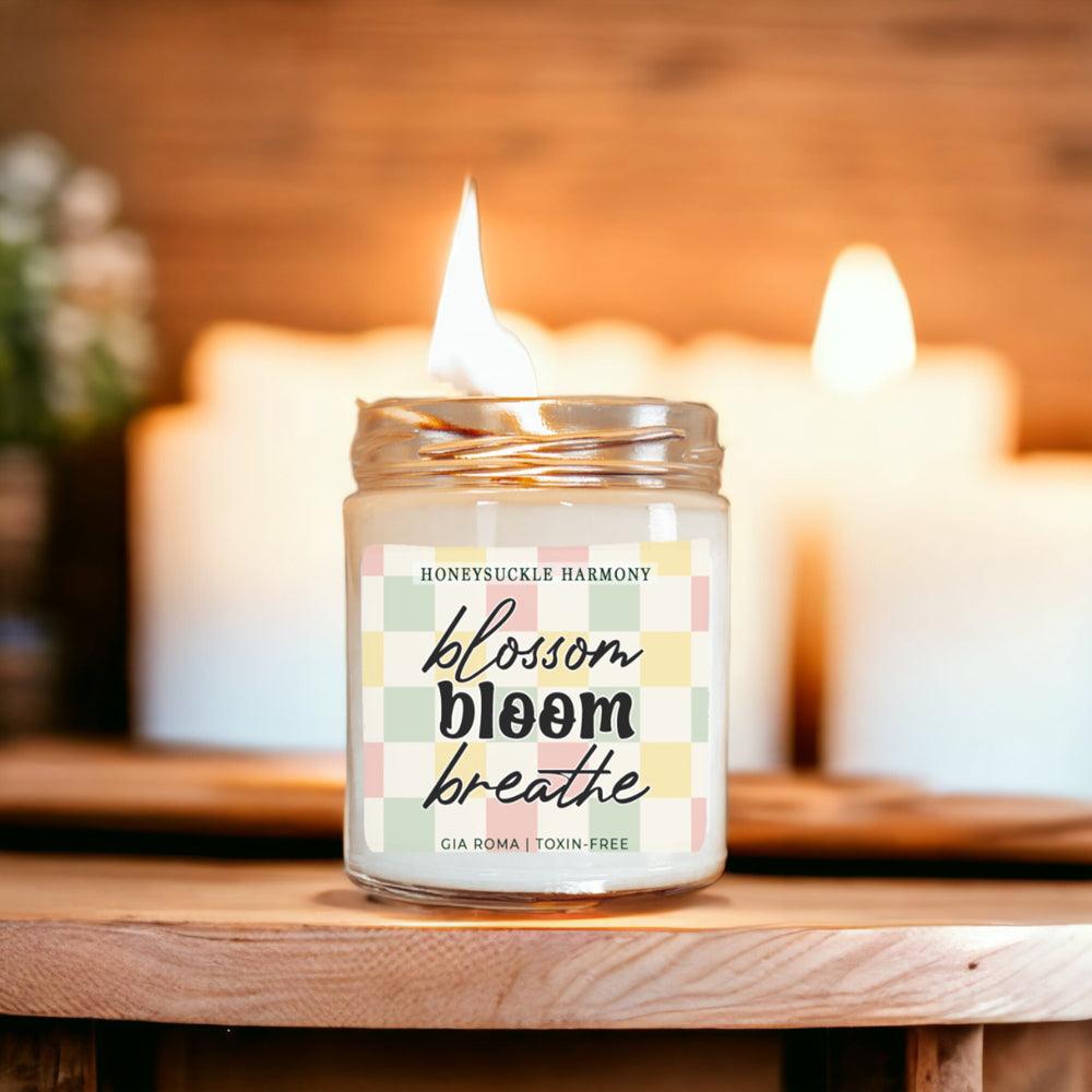 Honeysuckle Harmony Candle by Gia Roma in a clear glass jar with white wax on Tampa Home & Garden Store