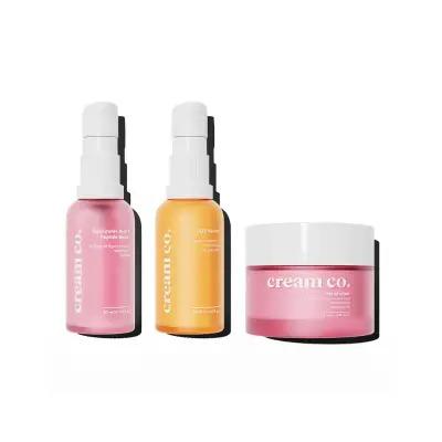 Cream Co. 3pc Brightening Set: pink HA serum, orange Vitamin C serum, pink moisturizer jar on Tampa Home & Garden Store